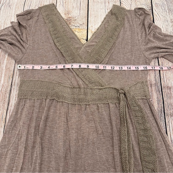 Soft Surroundings Tan Maxi Dress Size Small Boho Comfort Crochet Wrap Soft Cozy - Picture 3 of 7